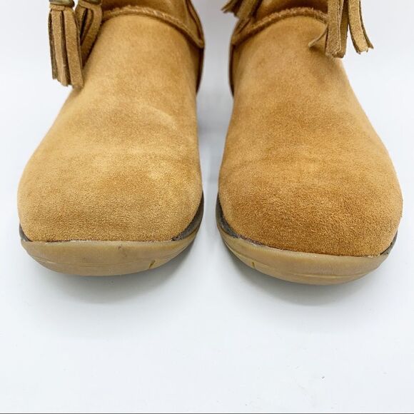 LL Bean Brown Suede Leather Zip Moccasin Winter Fleece Lined Boots Girls - Picture 4 of 12